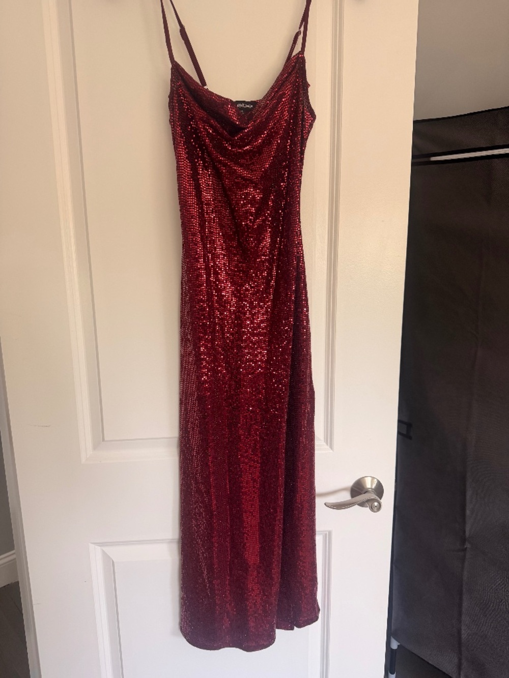 Bebe Red Sequin Cowl Neck Maxi Dress XS